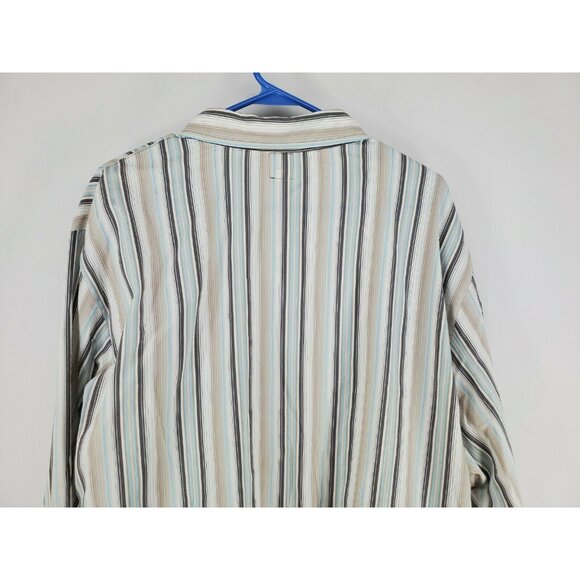 BKE Contour Button Up Shirt Men's Size XXL Stretch Brown Blue Stripes - Picture 4 of 6